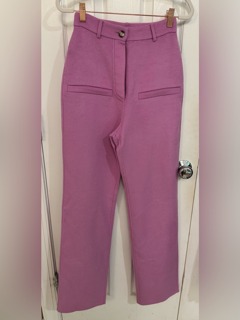 Nanushka Pink Flannel Button Fly Wide Leg Trousers Size XS 25" Waist - Picture 11 of 13
